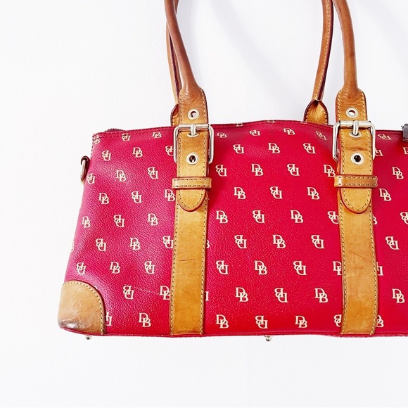 Dooney & Bourke • Domed Satchel purse bag Burning Red initials canvas wristlet - Picture 3 of 16